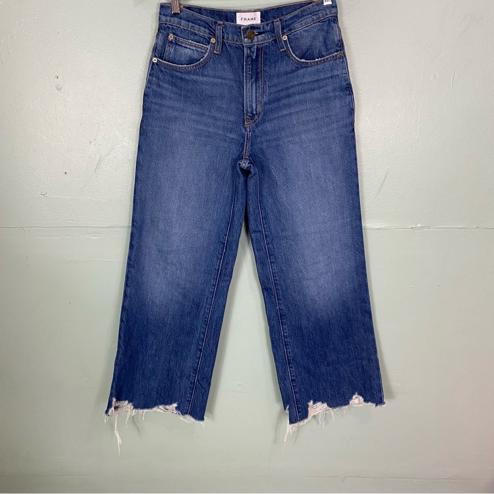 FRAME Beluga Modern Chew Distressed Wide Cropped Denim Jeans Size 26 - Picture 2 of 6